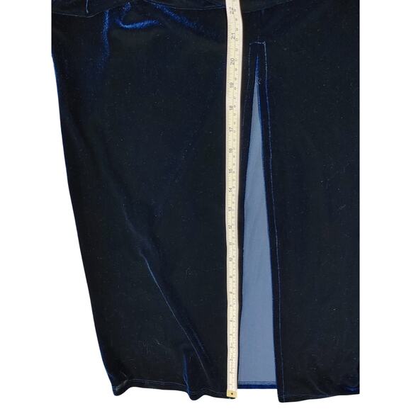 My Michelle Velvet Maxi Dress Sleeveless Square Neck High Slit Blue Womens M - Picture 9 of 9